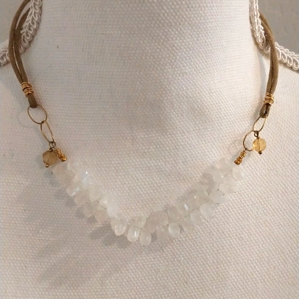 Raw moonstone and topaz artisan necklace New